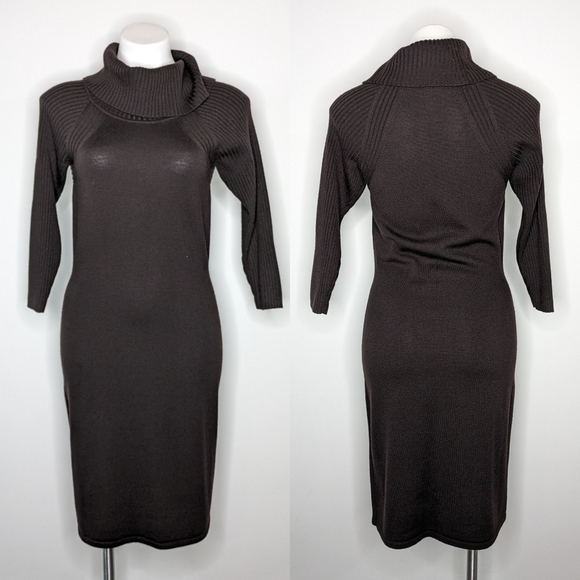 Antonio Melani dark brown/purple 100% wool 3/4 sleeve cowl neck dress S - Picture 1 of 8